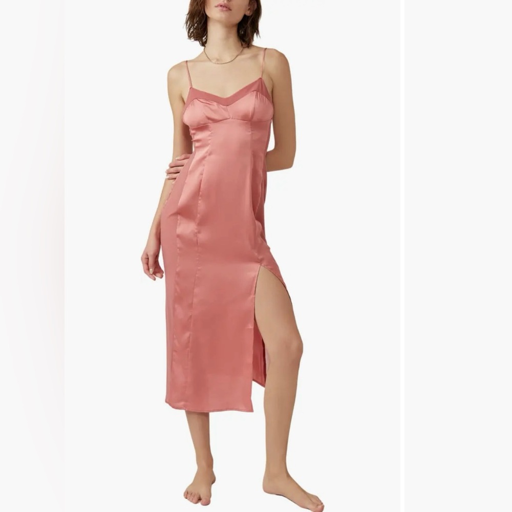 NWT Free People -Peach City Cool Midi Chemise/dress Adjustable straps  M - Picture 3 of 14